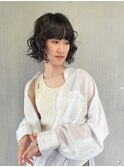 ボブパーマ/ぱっつん前髪/アッシュブラック/20代/30代/40代