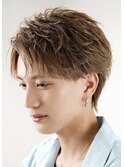 韓国ヘアセンターパートアップバングベージュカラーウルフ