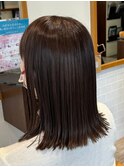 ショコラアッシュベージュカラーボブウルフくびれミディ前髪あり