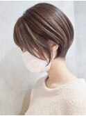 横浜西口大人ショートボブココアベージュ前髪なしグレージュ40代