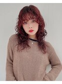 レイヤーパーマ ロングパーマ 暖色パーマ ピンクブラウン