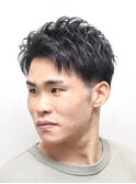 メンズパーマツーブロックアップバング爽やか黒髪理容室髪質改善