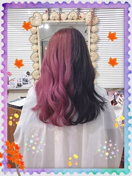 エデン ビークス チルドレン(EDeN Beeks children) #ツートン#ブリーチ#黒髪#セミロング#バイオレットピンク#艶髪