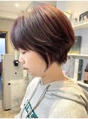 ブリーチなしWカラー/くすみピンク/ショートヘア　【福岡 聖容】