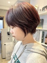 ベルベットヘア 千早店(Velvet hair)&nbsp;ブリーチなしWカラー/くすみピンク/ショートヘア　【福岡 聖容】