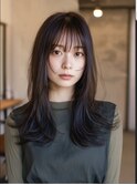 ミディアムレイヤー顔周りカットハッシュカットワンホンレイヤー