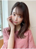イメチェン/前髪/ミディアムレイヤー/グレージュブラウン