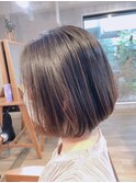ボブ/前髪/こなれミディ/オリーブベージュ/ウェーブパーマ/韓国