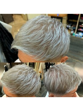 銀座マツナガ 浅草店 グレーアッシュハイトーンカラーツーブロックショート