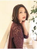 +animo南越谷+グレーベージュ×外ハネワンレングスボブQ