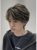 ハイライトフェザーパーマショートツーブロ毛流れニュアンス仙台