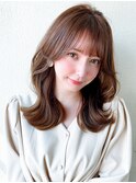 シャギーレイヤーロング韓国ワンホンヘアシースルーぱっつん前髪