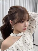 韓国ヘア ロング レイヤーカット グレージュ 前髪カット