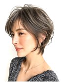 大人ショートレイヤー白髪ぼかし脱白髪染め40代50代60代原宿