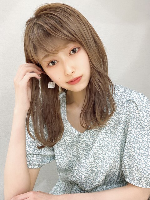 顔型別ヘアスタイル小顔マロンベージュロング20代30代吉祥寺