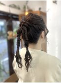 【ヘアセット】ポニーテールツイン編みアレンジ♪