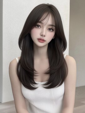 韓国ヘア 韓国レイヤー 顔周りレイヤー 小顔カット 透明感カラー