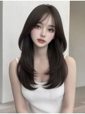 韓国ヘア 韓国レイヤー 顔周りレイヤー 小顔カット 透明感カラー
