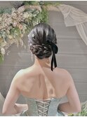 綺麗めシニヨン　ベロアリボン