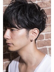 【mielhair新宿】ワイルドツーブロックショート/アッシュグレイ