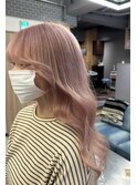 ハイトーンペールピンクブロンド×ウェーブロングレイヤー