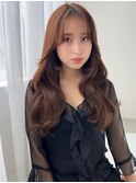 小顔前髪　うすめ前髪　重めロング　韓国　ヘアスタイル