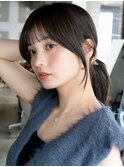ぱっつん前髪薄めバング鎖骨ミディアムボブ耳かけボブパーマ小顔
