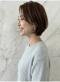 ミルクティーベージュ顔周りカットレイヤーボブA13志木30代40代
