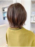 福山市美容室Caary人気 マロンブラウン ミディアムくびれヘア