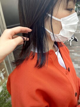 ネオリーブ アンド 渋谷店(Neolive &) 【neolive& 渋谷店】ネイビーインナー×切りっぱなし ミディアム