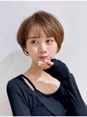 前髪あり耳掛け丸みくびれショートボブ20代30代40代50代(蘭)