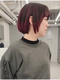 ショートボブ/レッドカラー/ハイライト+裾カラー