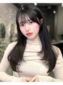 ブリーチなしダブルカラー×艶感韓国顔周りレイヤーカット/新宿k