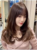 20代30代40代大人上品フェミニンロングレイヤー艶髪ブラウン