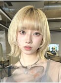 くびレイヤーボブルフネビージュ小顔ワンレンこなれミディ