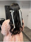 ヘアセット　ヘアアレンジ　ハーフツイン