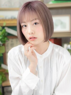 カバーヘア イヴ 戸頭店(COVER HAIR EVE) ラベンダーベージュ透けバング前下がりボブa戸頭10代20代30代
