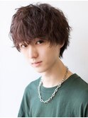 ナチュラルマッシュショートアッシュメンズツーブロックパーマ