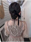 お団子　リボンアレンジ　結婚式　お呼ばれ　20代30代40代