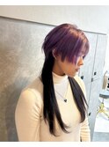 10代20代プルエクステ紫ロングウルフカットレイヤーパープル