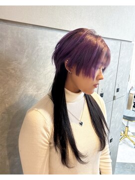 ガルボヘアー 心斎橋店(garbohair) 10代20代プルエクステ紫ロングウルフカットレイヤーパープル