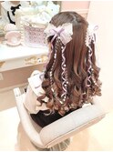 パールガーランド垂らしハーフツイン 新宿歌舞伎町ヘアセット