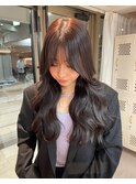 韓国ヘアロングレイヤーカットくびれヘアグレージュ前髪原宿