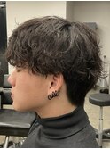 フェザーパーマ/グレーブルーカラー/刈り上げショートパンク