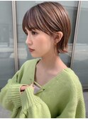外ハネミニボブ×顔まわりレイヤー×チェリーブラウン[横浜駅]