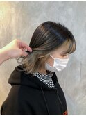 外ハネボブ×インナーカラーベージュ 切りっぱなしボブ