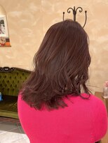 重めミディアム ピンクブラウン 青みピンク セミロング レイヤー