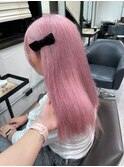 7652ベビーピンクハイライトバレイヤージュ艶髪ハイトーンカラー