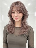 ミルクベージュピンクベージュ小顔くびれロングウルフカットp3