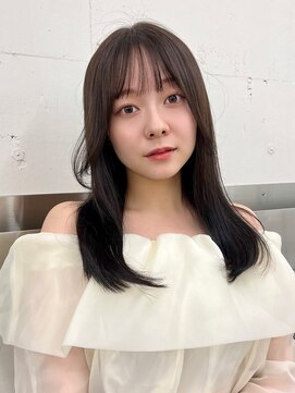 ノク 渋谷(nok) 大人かわいいオリーブベージュ前髪カット顔まわりレイヤー